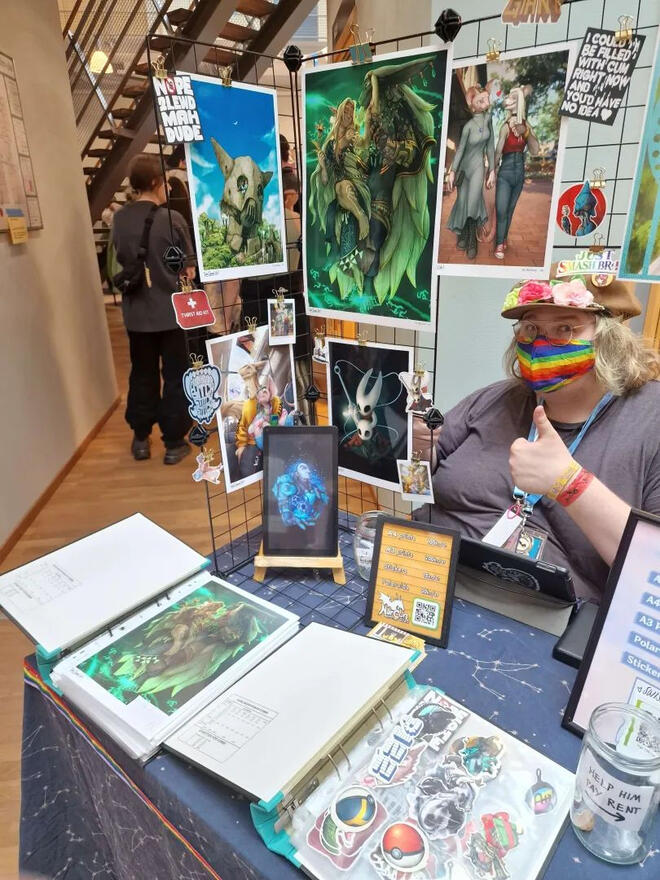 Närcon 2023 the artist alley table of the gentle giant during Närcon summer 2023